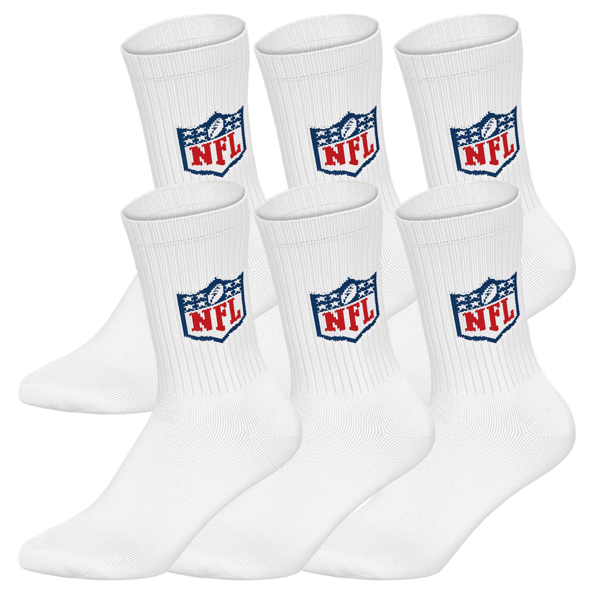 NFL Unisex Socken, 6er Pack - NFL Shield 6Pack Crew Socks, Logo, Polyester-Baumwollmischung