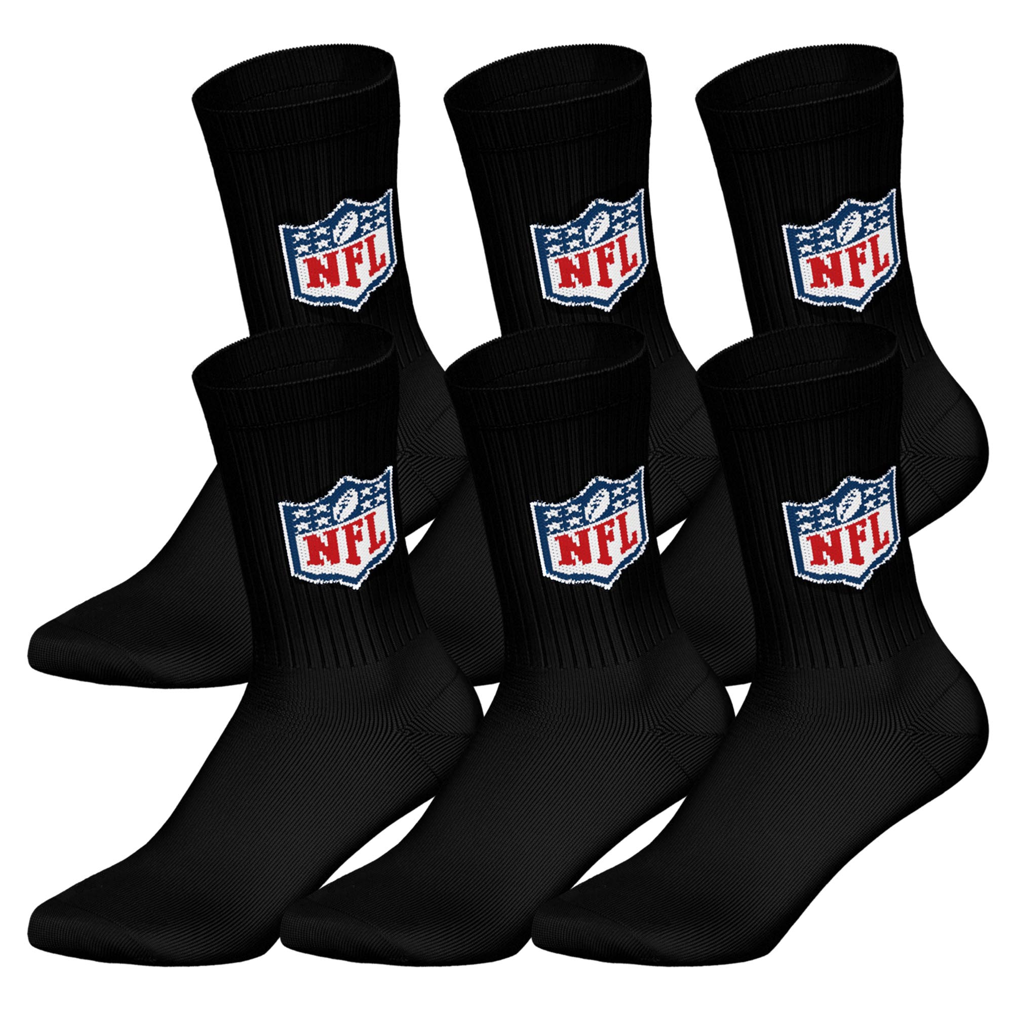NFL Unisex Socken, 6er Pack - NFL Shield 6Pack Crew Socks, Logo, Polyester-Baumwollmischung