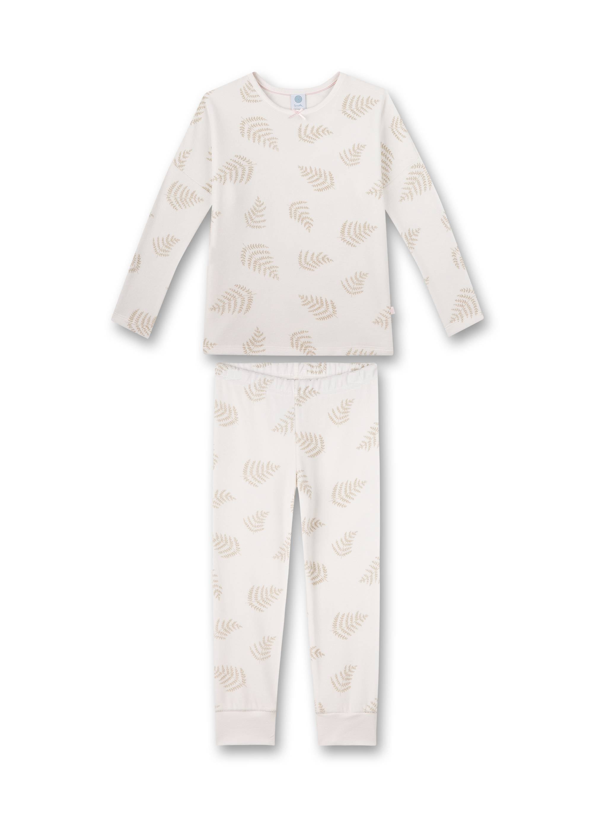 Sanetta Girls Pajamas - Nightwear, Pajamas, Organic Cotton, Leaves, Round Neck, long