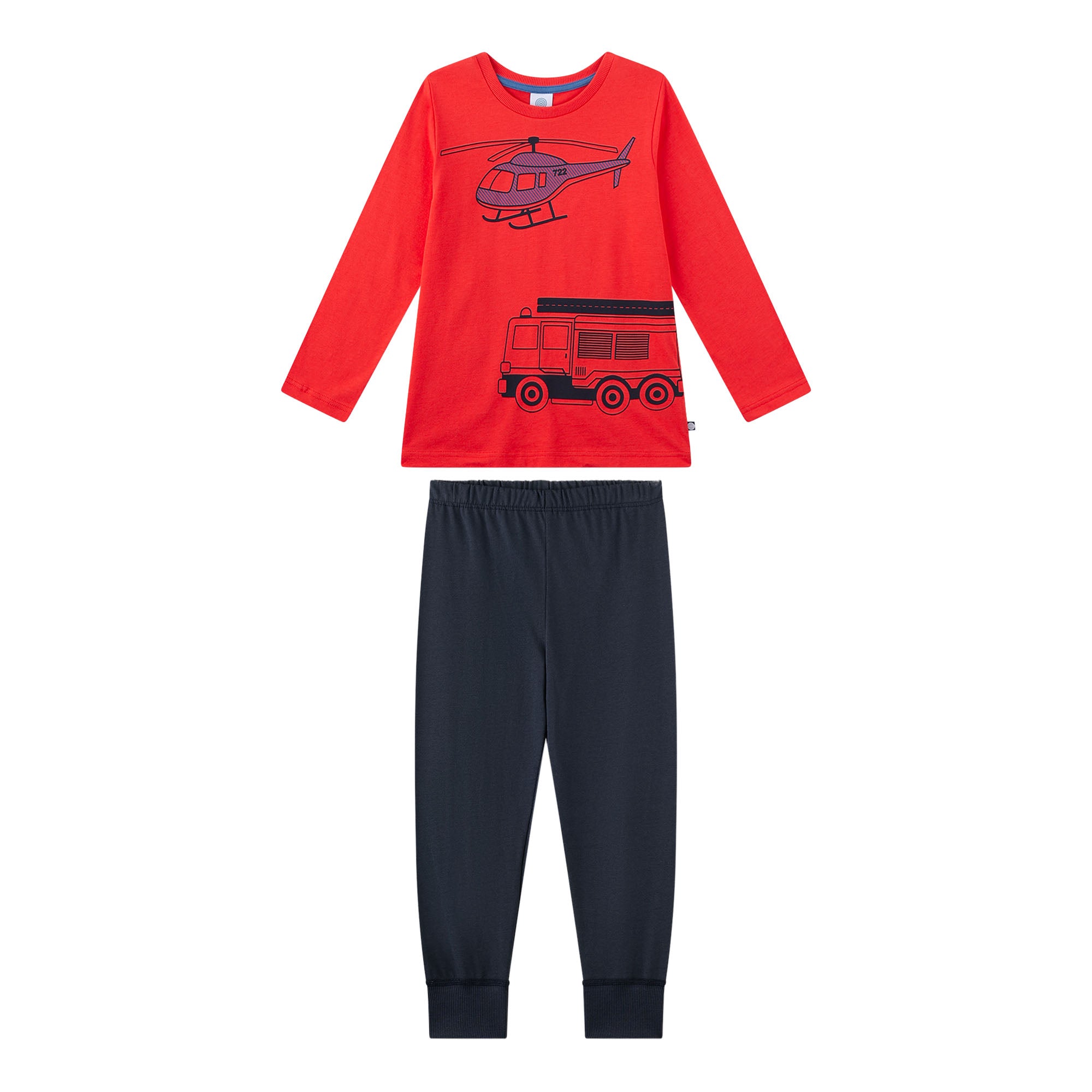 Sanetta Jungen Schlafanzug, lang - Kids, Feuerwehr, Single Jersey