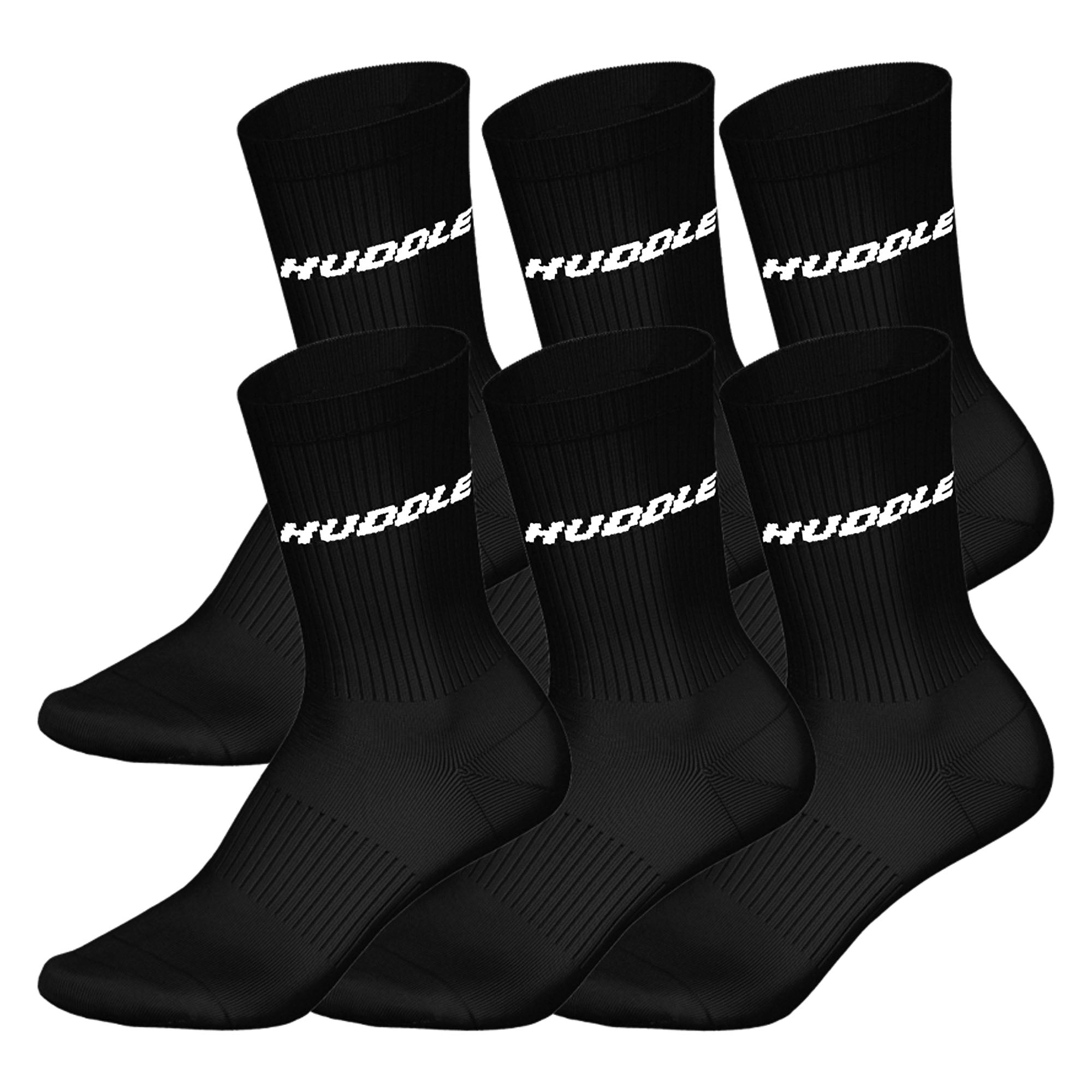 HUDDLE Unisex Socken, 6er Pack - Basic, Logo, Crew, Sportsocken, einfarbig