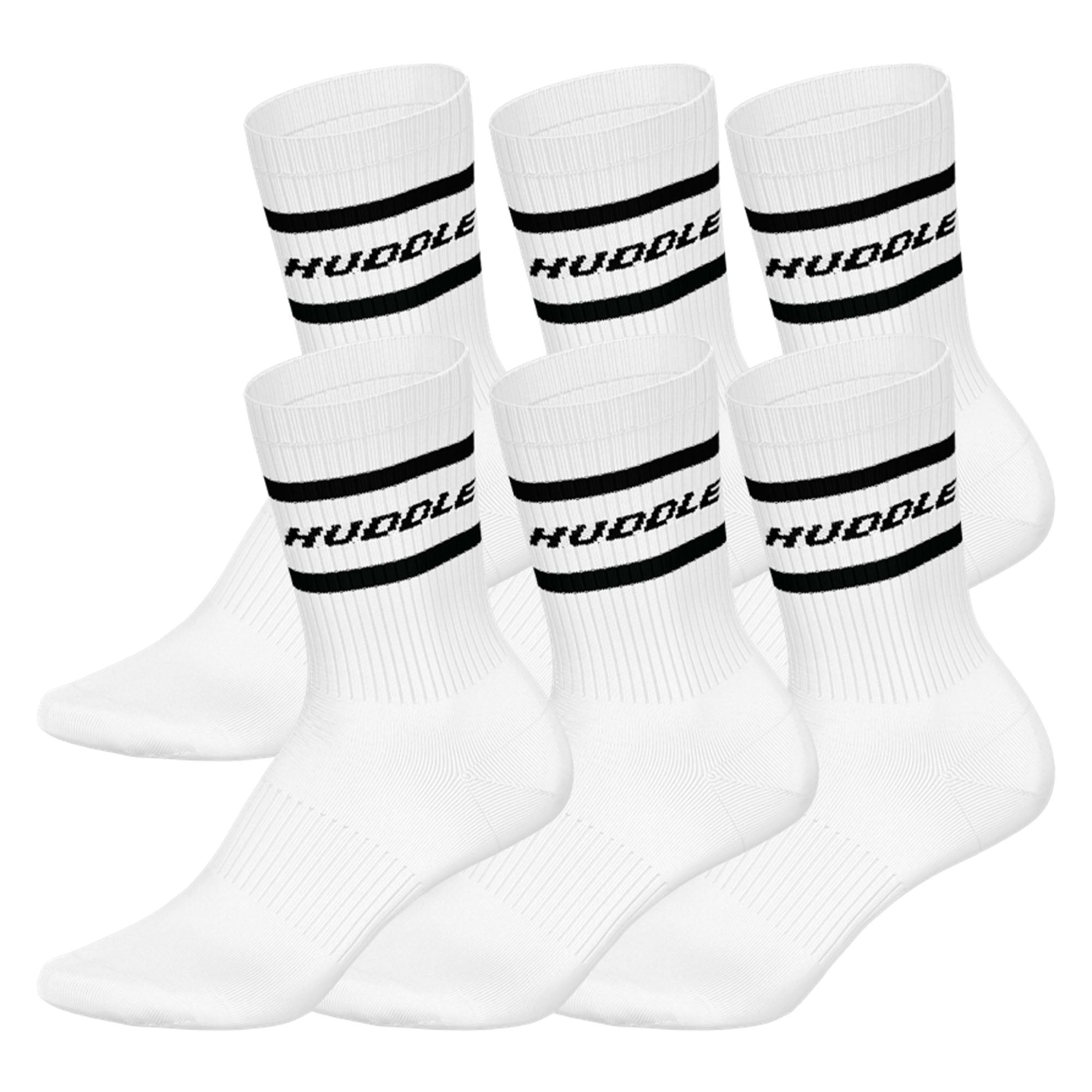 HUDDLE Unisex Socken, 6er Pack - Streifen, Logo, Crew, Sportsocken, einfarbig