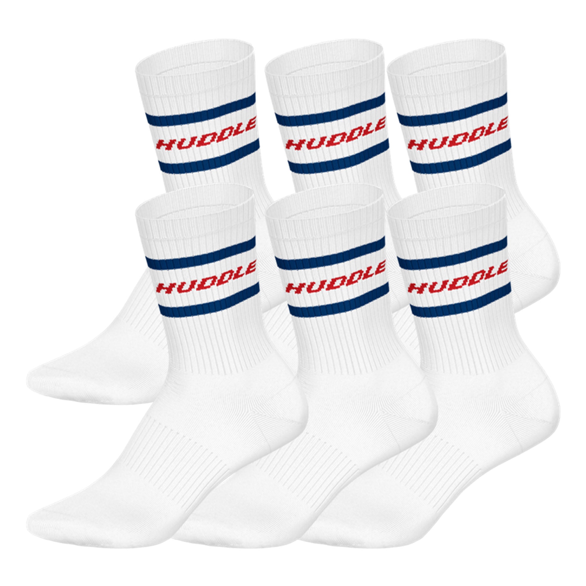HUDDLE Unisex Socken, 6er Pack - Streifen, Logo, Crew, Sportsocken, einfarbig