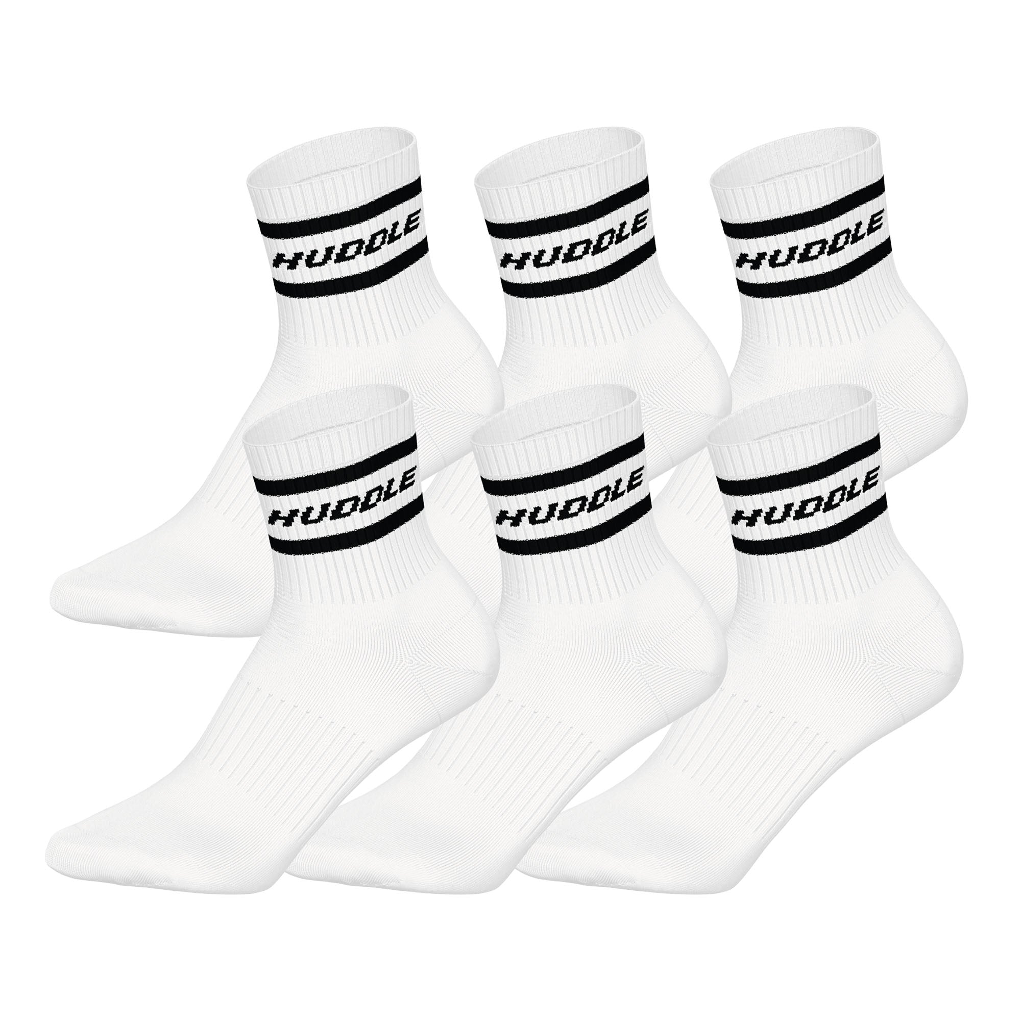 HUDDLE Unisex Socken, 6er Pack - Streifen, Logo, Short Crew, Sportsocken, einfarbig
