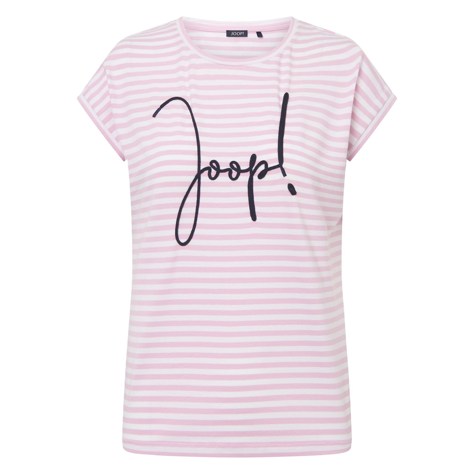 JOOP! Ladies T-shirt - Teri, embroidered logo, short sleeves, round neck, jersey, striped, cotton stretch