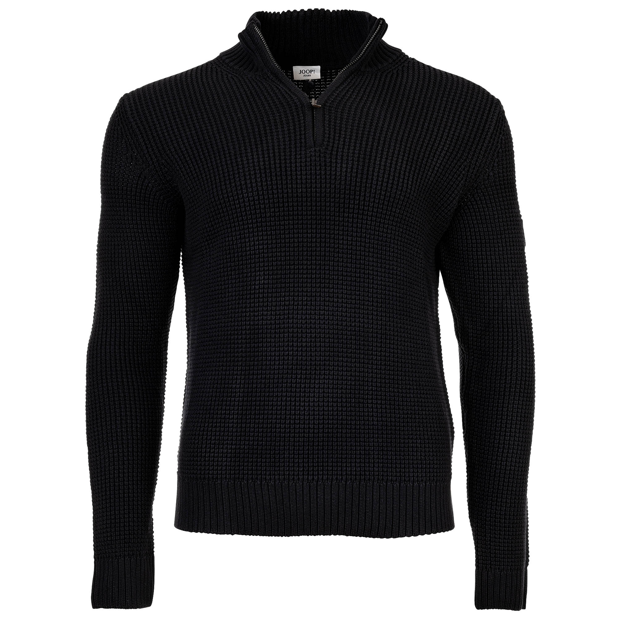 JOOP! JEANS Men's Knitted Sweater - Henrios, Chunky Knit, Cotton, Half-Zip Collar, Ribbed Cuffs, Solid Color