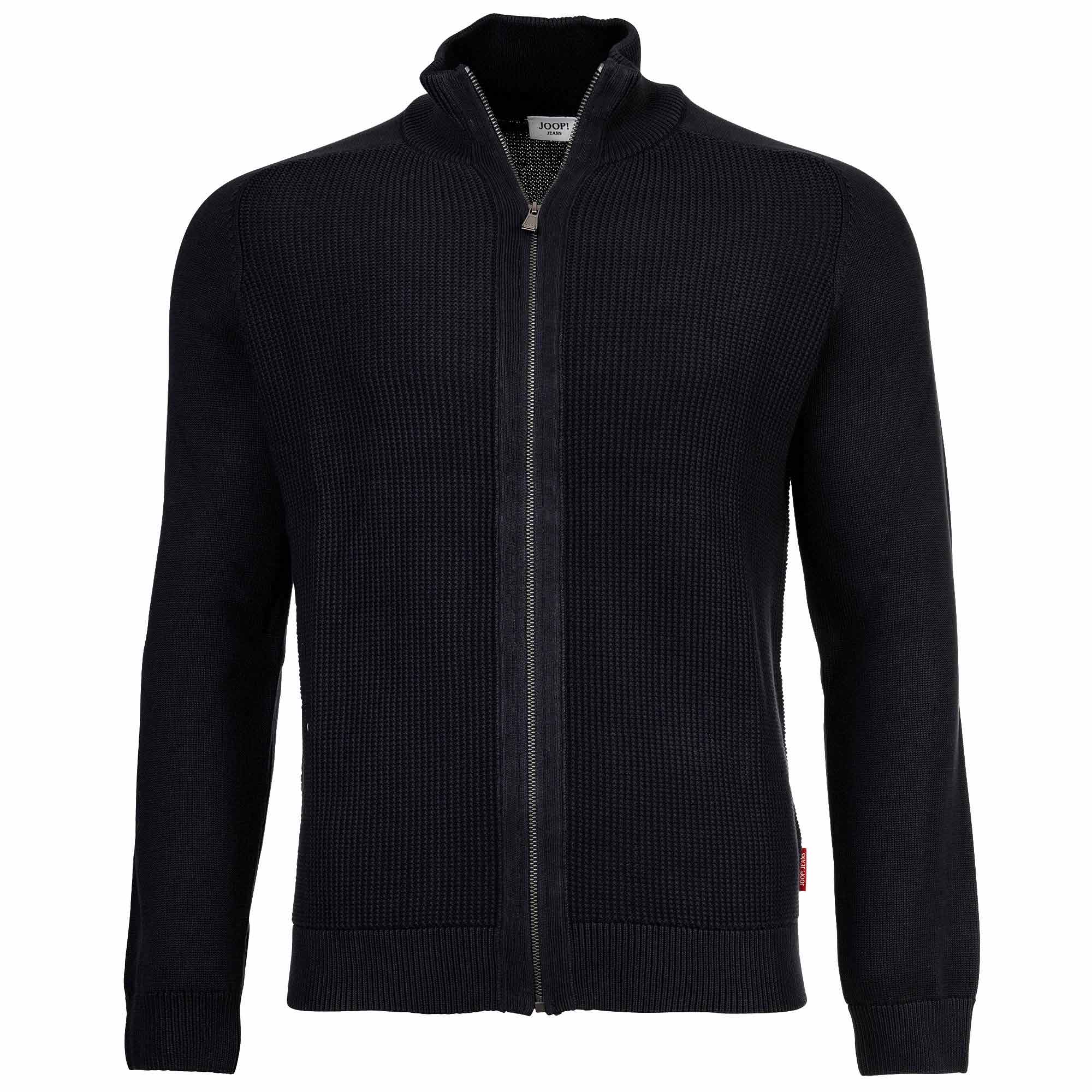 JOOP! JEANS Men Cardigan - Olegor, cotton, chunky knit, zip jacket, stand-up collar, zipper