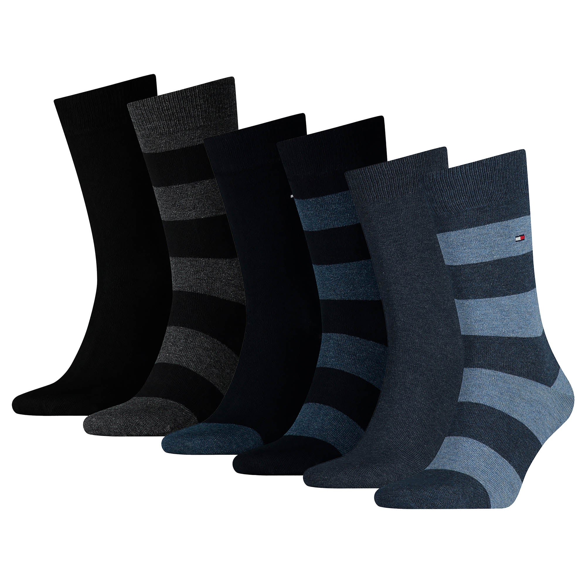 TOMMY HILFIGER Herren Socken, 6er Pack - Rugby Sock, Strümpfe, Streifen, uni/gestreift
