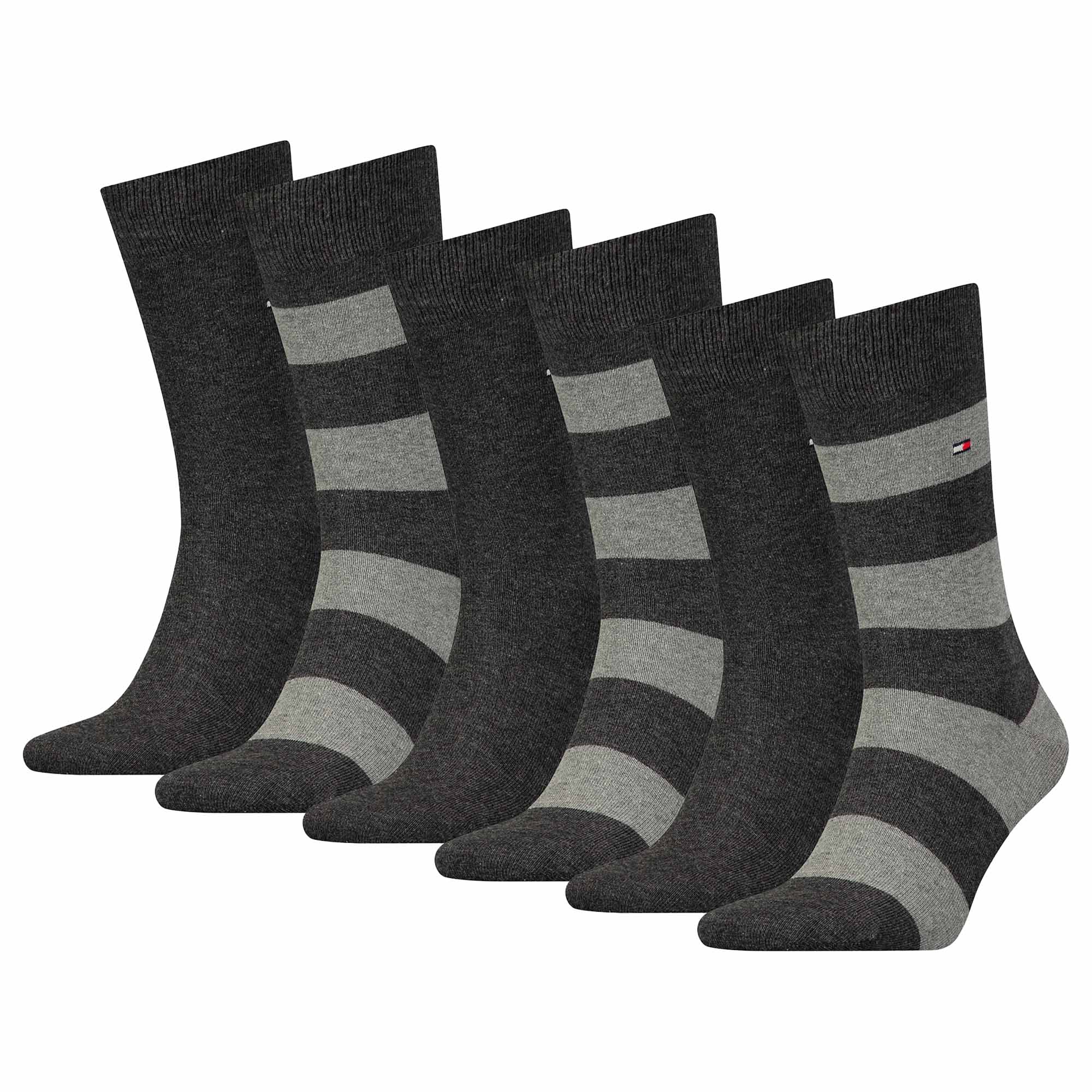 TOMMY HILFIGER Herren Socken, 6er Pack - Rugby Sock, Strümpfe, Streifen, uni/gestreift