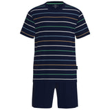 GÖTZBURG Herren Schlafanzug, kurz - Shorty, Rundhalsausschnitt, gestreift, Baumwolle, Pyjama