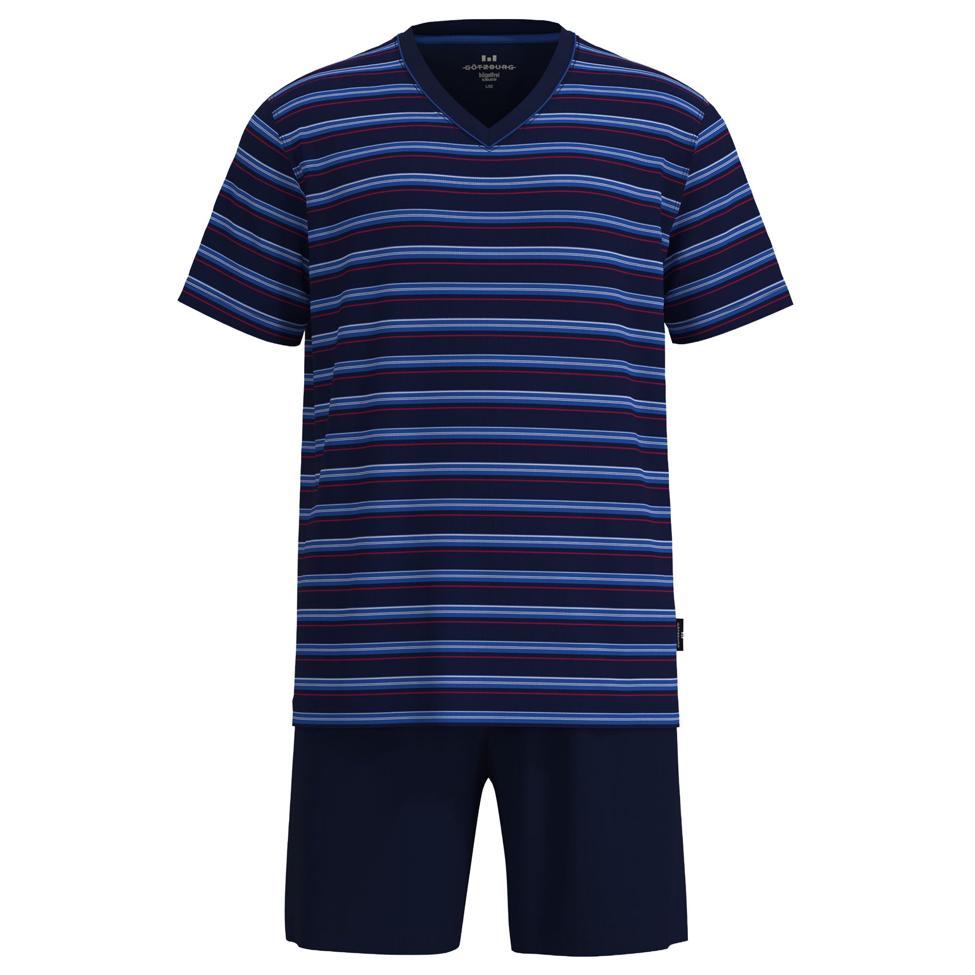 GÖTZBURG Herren Schlafanzug, kurz - Shorty, V-Ausschnitt, gestreift, Baumwolle, Pyjama
