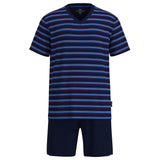 GÖTZBURG Herren Schlafanzug, kurz - Shorty, V-Ausschnitt, gestreift, Baumwolle, Pyjama