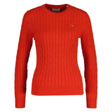 GANT Damen Pullover - STRETCH COTTON CABLE C-NECK, Rundhals, Zopfstrick, Logo