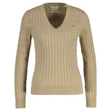GANT Damen Cable-Strickpullover - STRETCH COTTON CABLE V-NECK, Zopfstrick