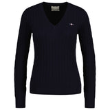 GANT Damen Cable-Strickpullover - STRETCH COTTON CABLE V-NECK, Zopfstrick