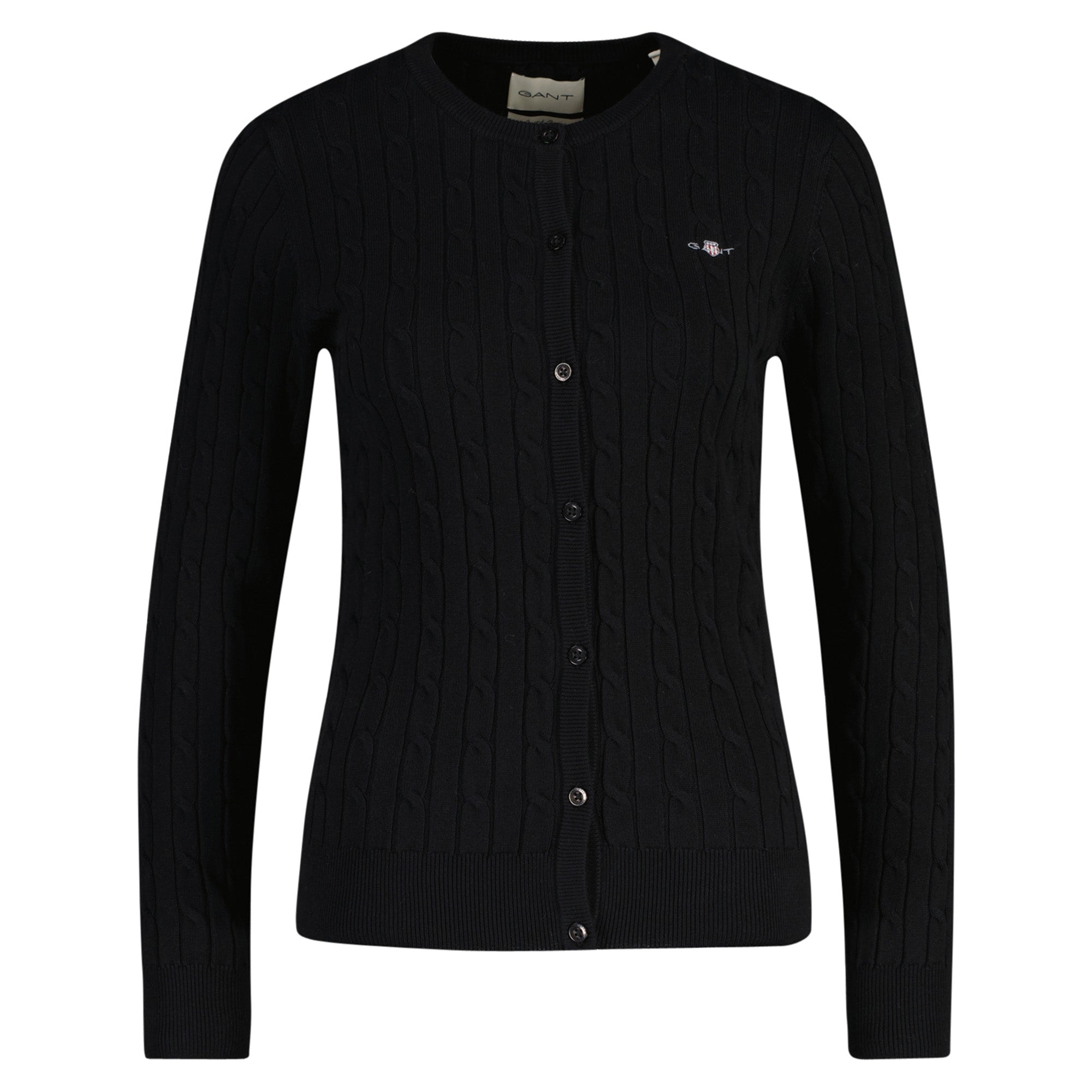 GANT Damen Strickjacke - STRETCH COTTON CABLE CARDIGAN, Zopfstrick, Logo