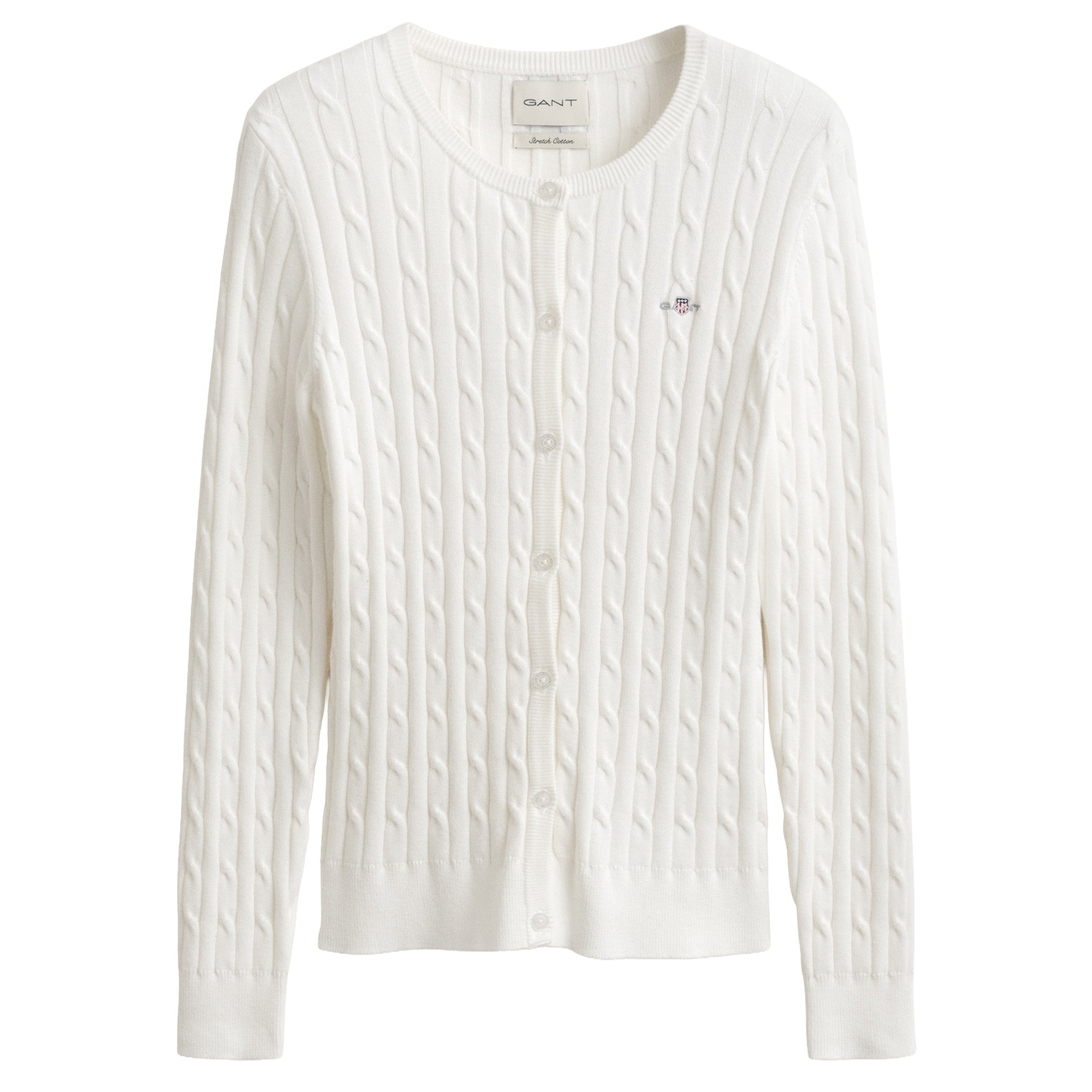 GANT Damen Strickjacke - STRETCH COTTON CABLE CARDIGAN, Zopfstrick, Logo