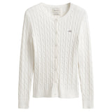 GANT Damen Strickjacke - STRETCH COTTON CABLE CARDIGAN, Zopfstrick, Logo