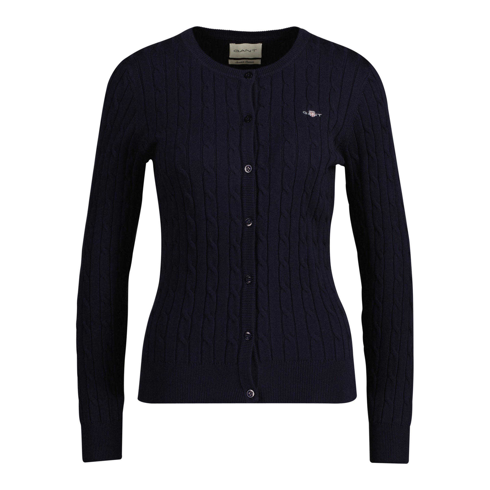 GANT Damen Strickjacke - STRETCH COTTON CABLE CARDIGAN, Zopfstrick, Logo