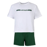LACOSTE Damen Schlafanzug, kurz - Shorty, Pyjama-Set, Logo Print, Cotton Stretch