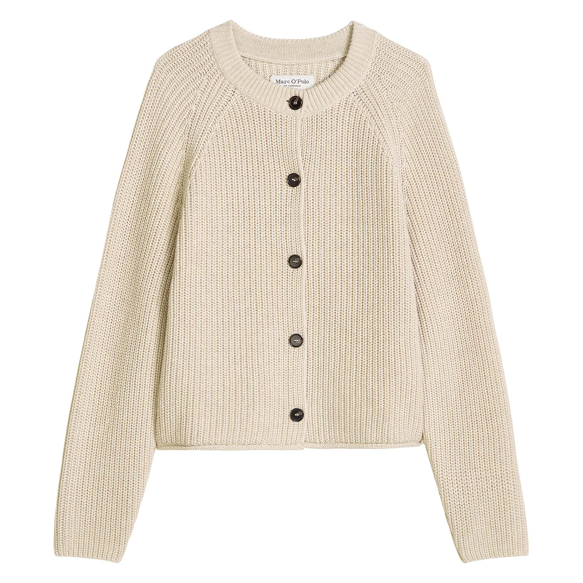 Marc O'Polo Damen Strickjacke - Rippstrick-Cardigan, Rundhals, Organic Cotton, Loose Fit