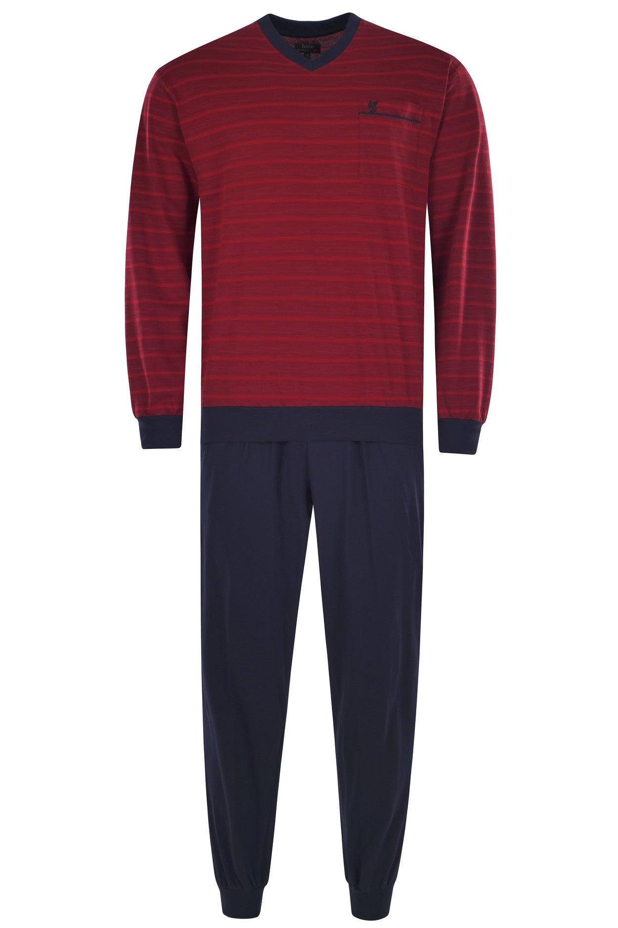 hajo Herren Schlafanzug Set - lang, Bündchen, V-Neck, Klima-Light, Cotton-Mix