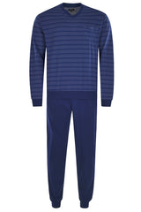 hajo Herren Schlafanzug Set - lang, Bündchen, V-Neck, Klima-Light, Cotton-Mix
