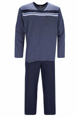 hajo men's pyjamas, 2-piece set - long, V-neck, climate comfort, striped