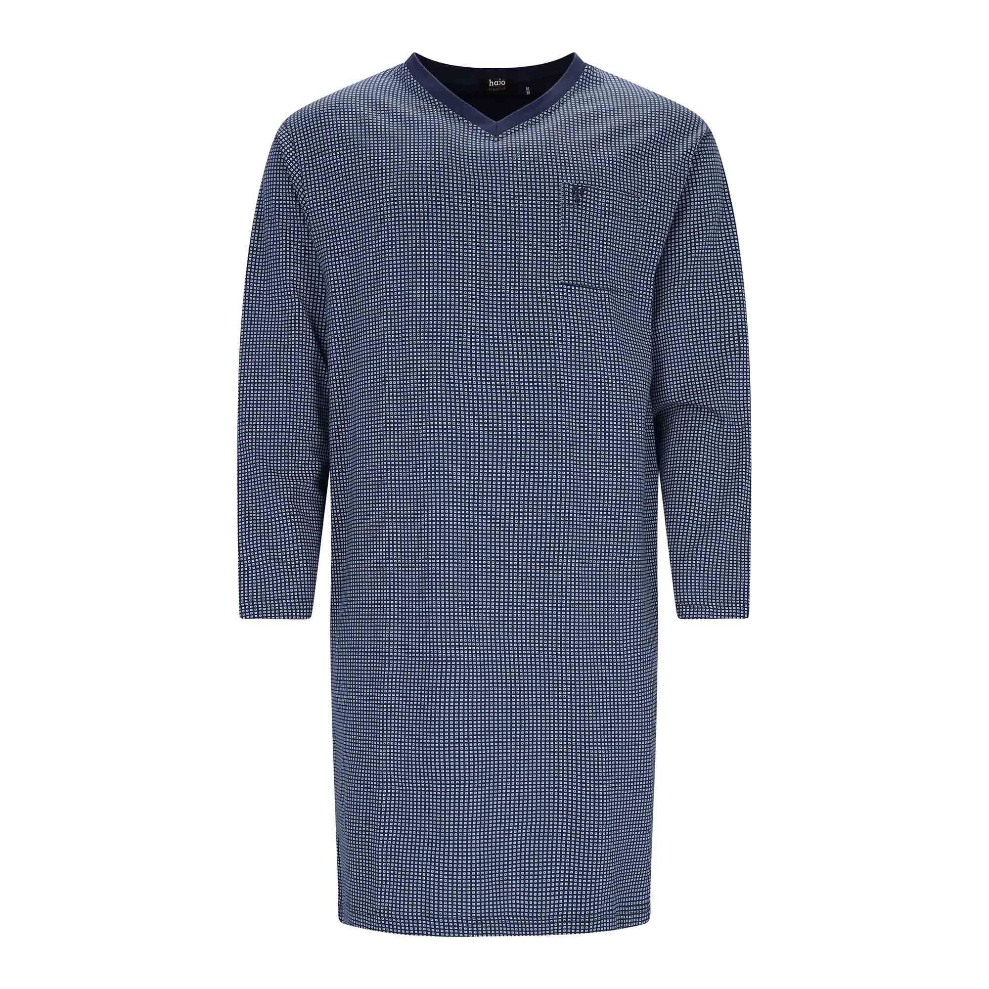 hajo Herren Nachthemd, lang - Premium Cotton, Allover Print, V-Ausschnitt