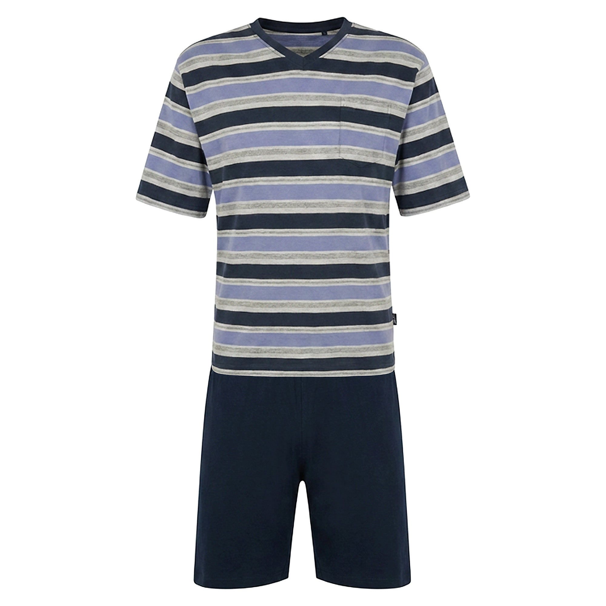 hajo Men’s Short Pajamas - Klima-Light, V-Neck, Striped, Cotton Blend