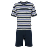 hajo Herren Schlafanzug, kurz - Klima-Light, V-Neck, gestreift, Baumwollmischung