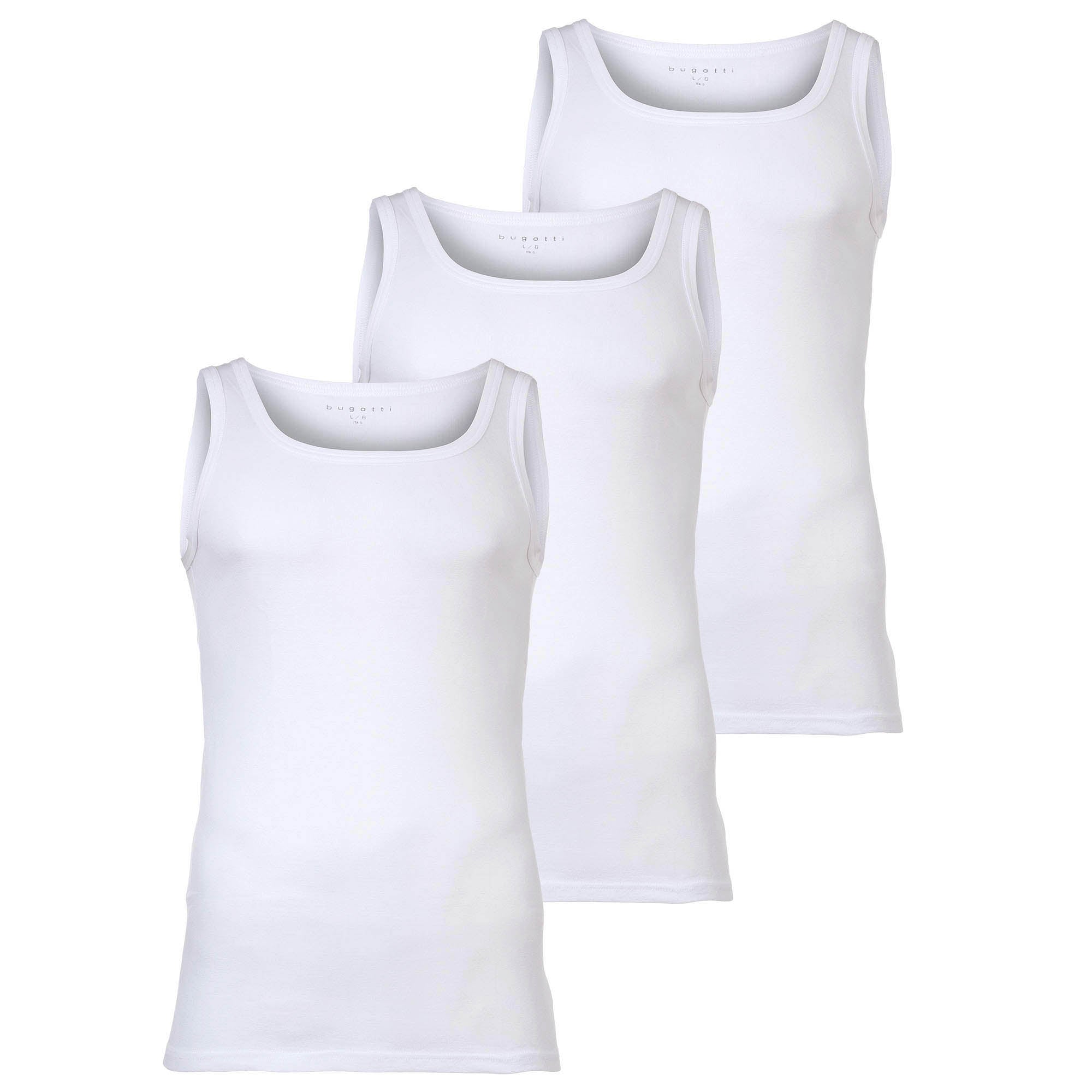 bugatti men's vests, 3-pack - fine rib, cotton, single-coloured
