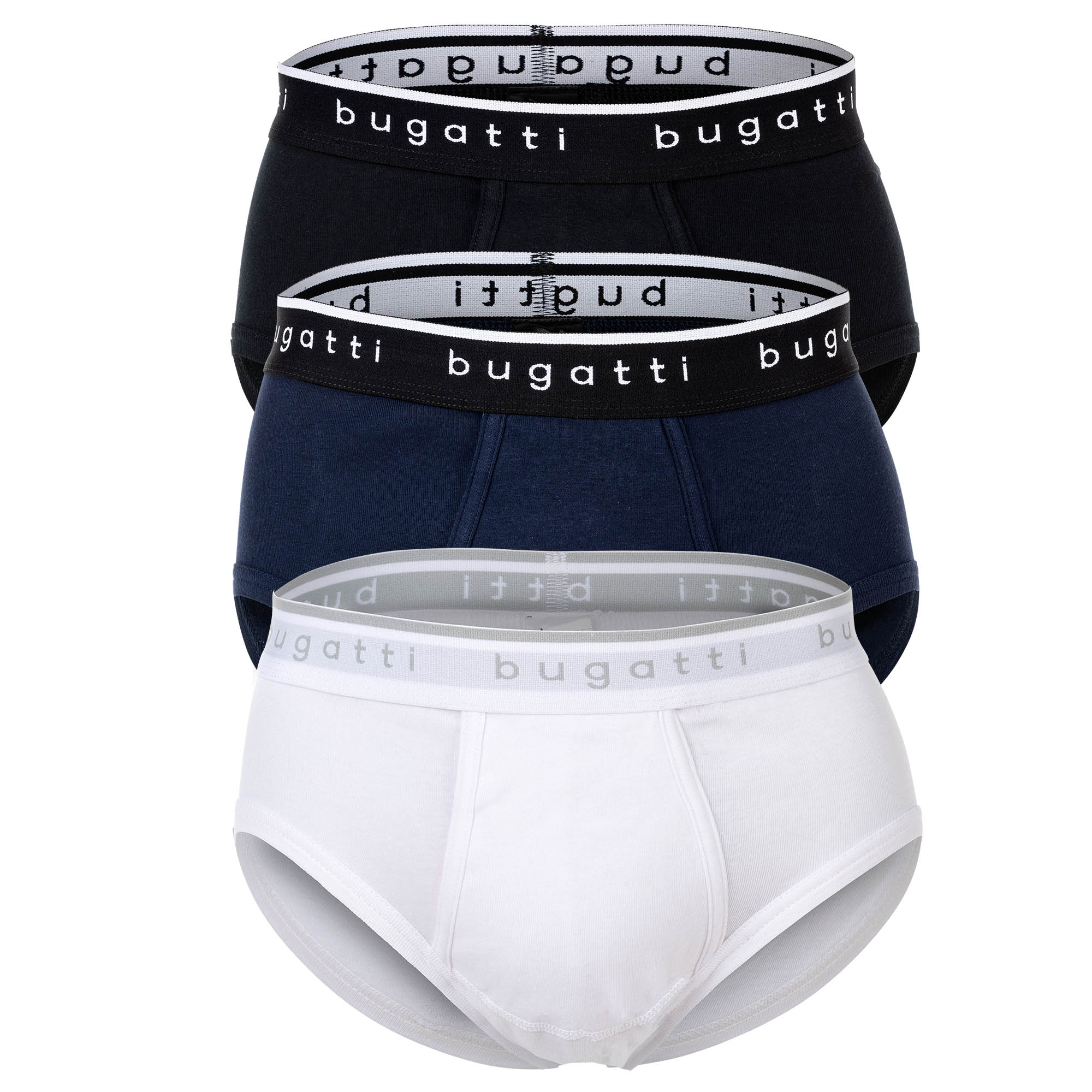 bugatti Herren Slips, 3er Pack - Feinripp, Eingriff, Baumwolle, einfarbig