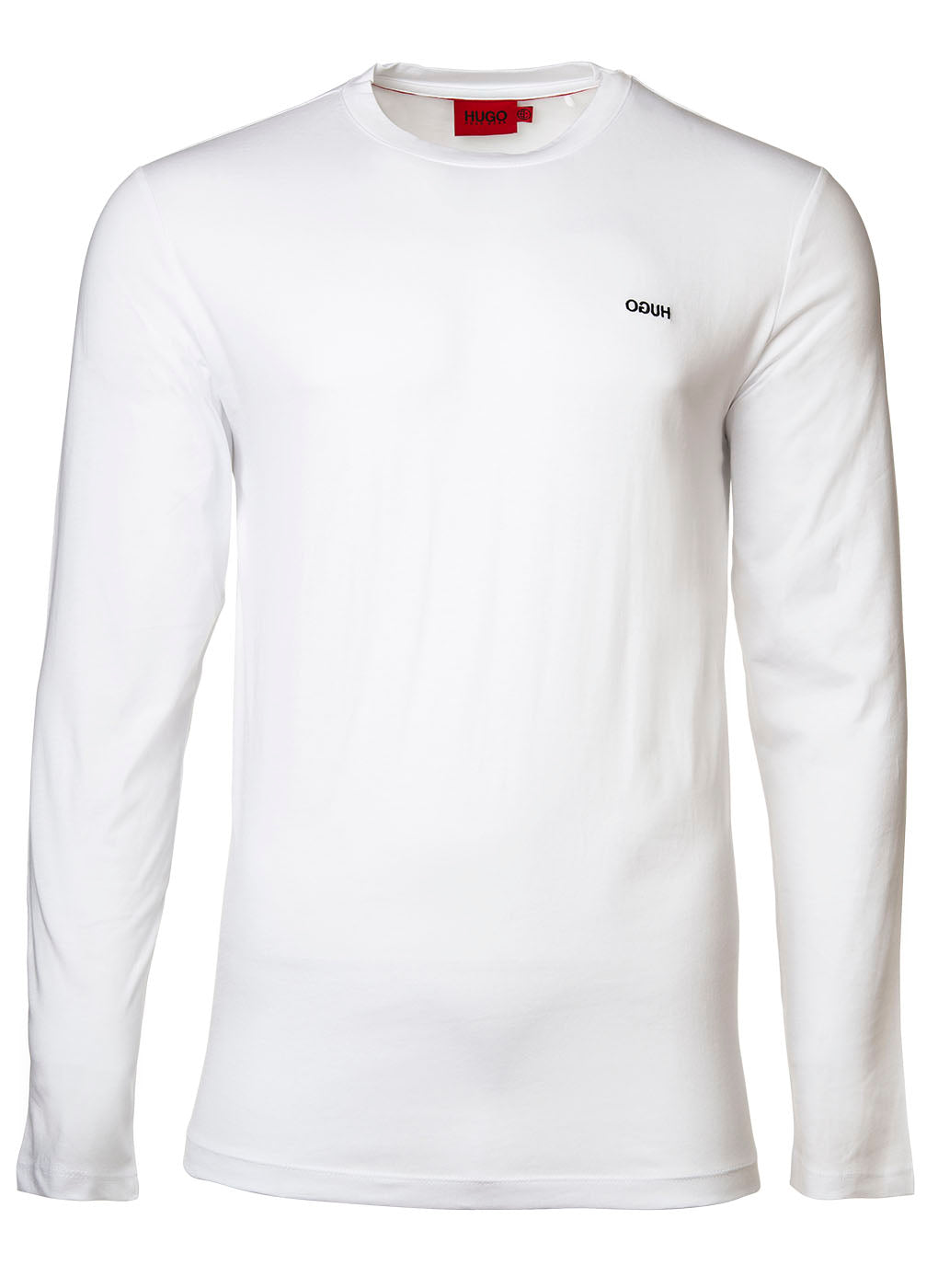 HUGO men's T-shirt - DEROL212, round neck, long sleeve, logo print, cotton