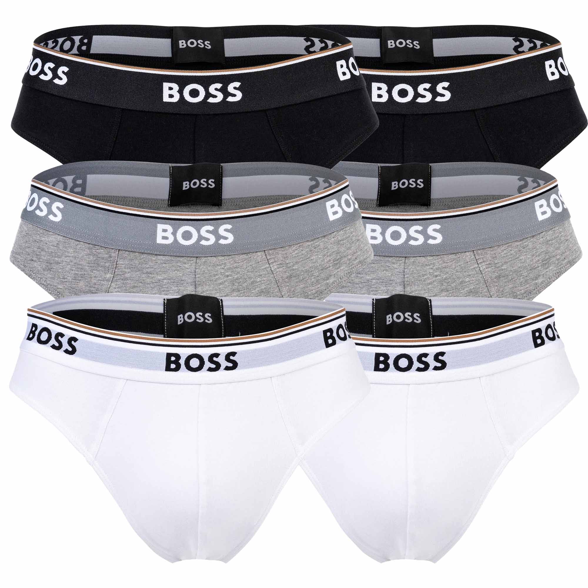 BOSS Herren Slips, 6er Pack - Briefs 3P Power, Cotton Stretch, Logo, einfarbig