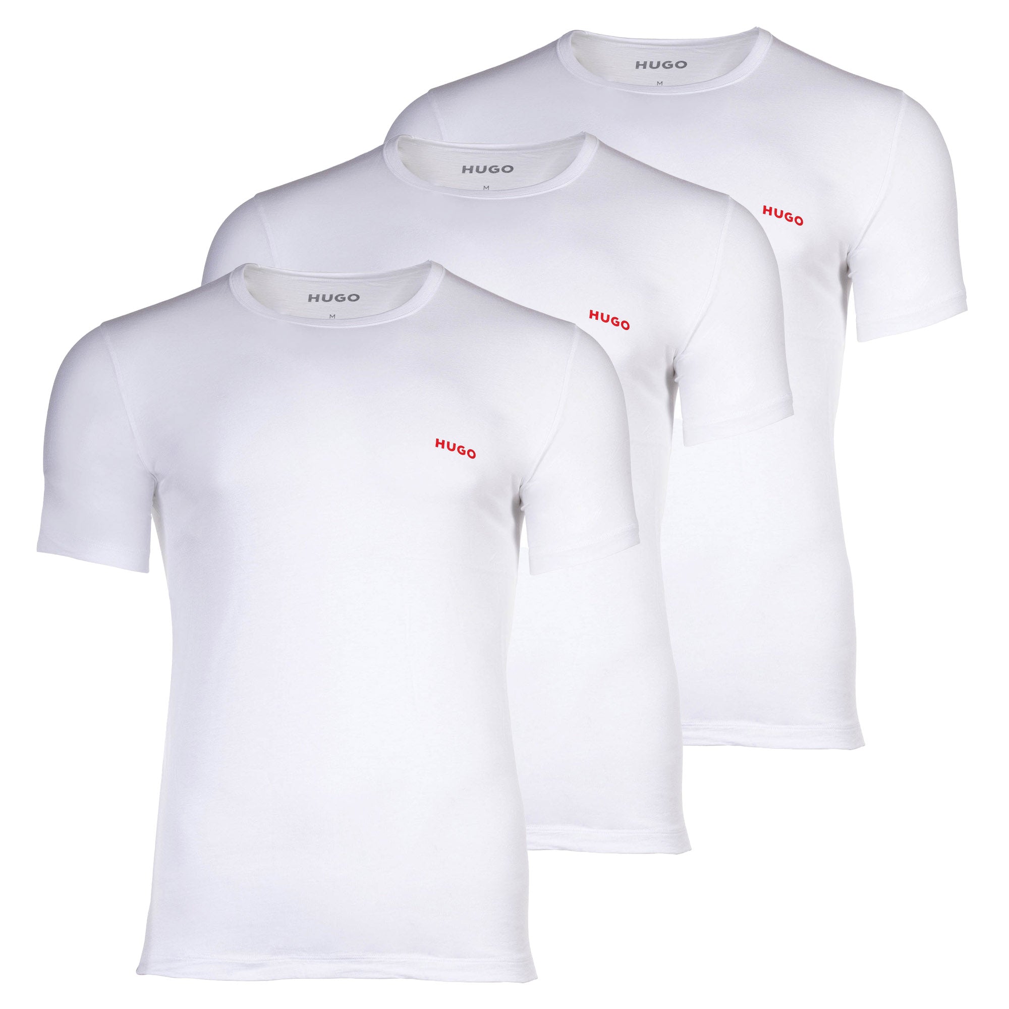 HUGO Herren T-Shirt, 3er Pack - Rundhals, Kurzarm, Logo, Baumwolle, uni