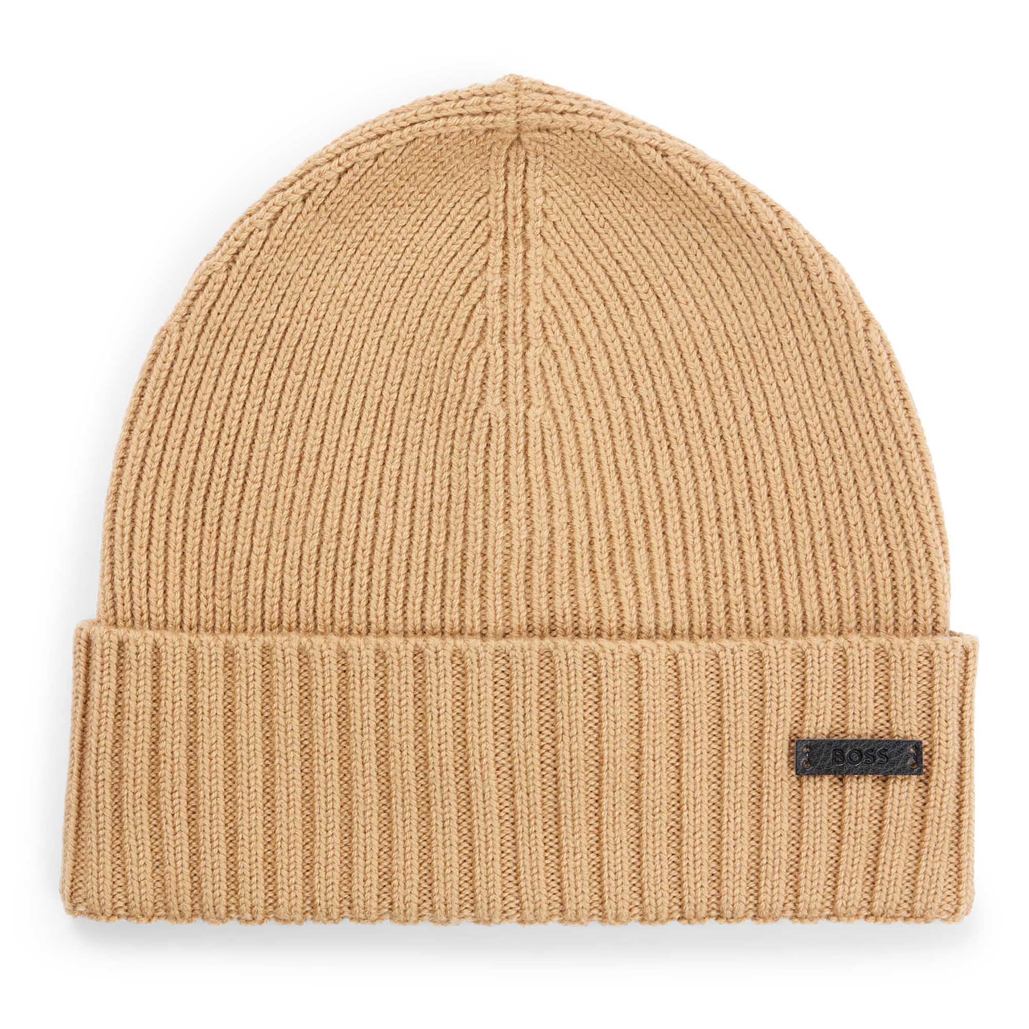 BOSS Herren Mütze, Schurwolle - Fati, Beanie, Rippstrick, One Size, einfarbig