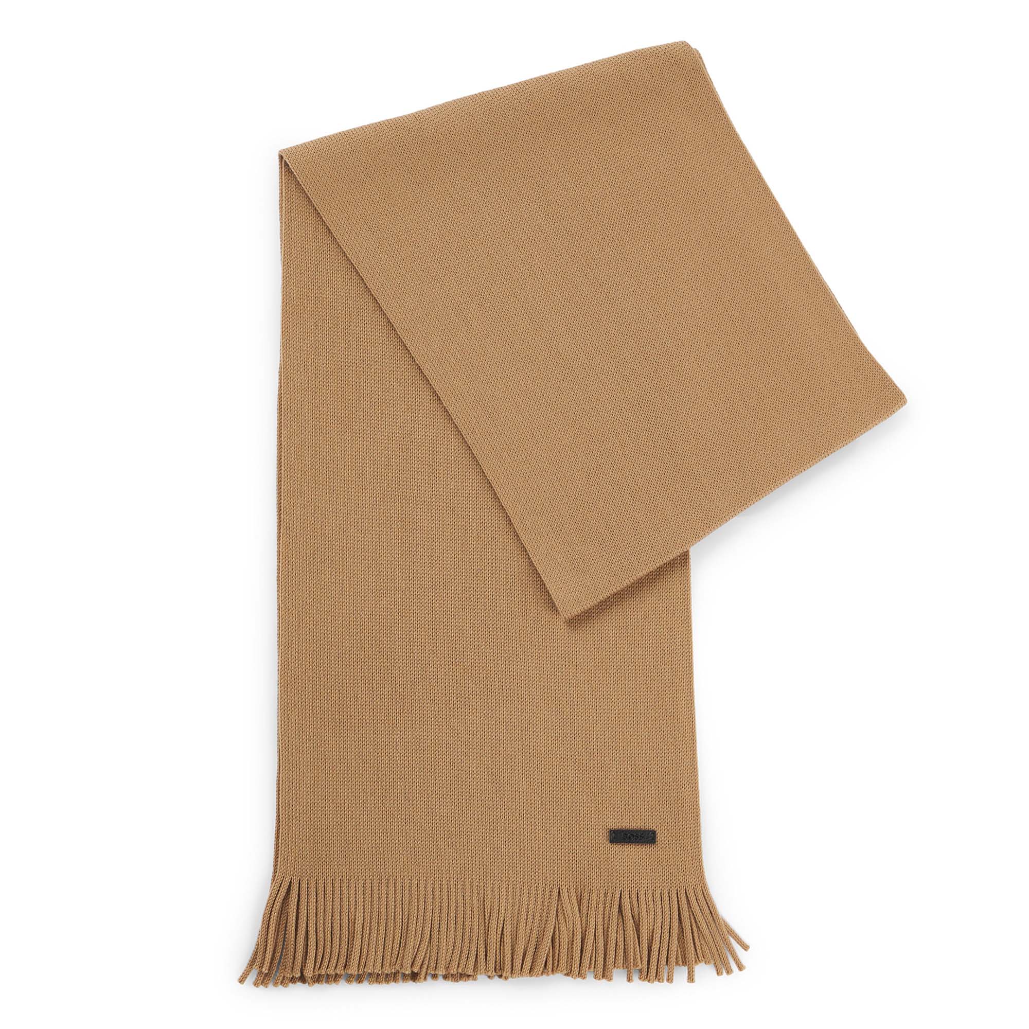 BOSS Men's Scarf, Virgin Wool - Albas, Knitted Scarf, Fringes, 70x25cm, One Size