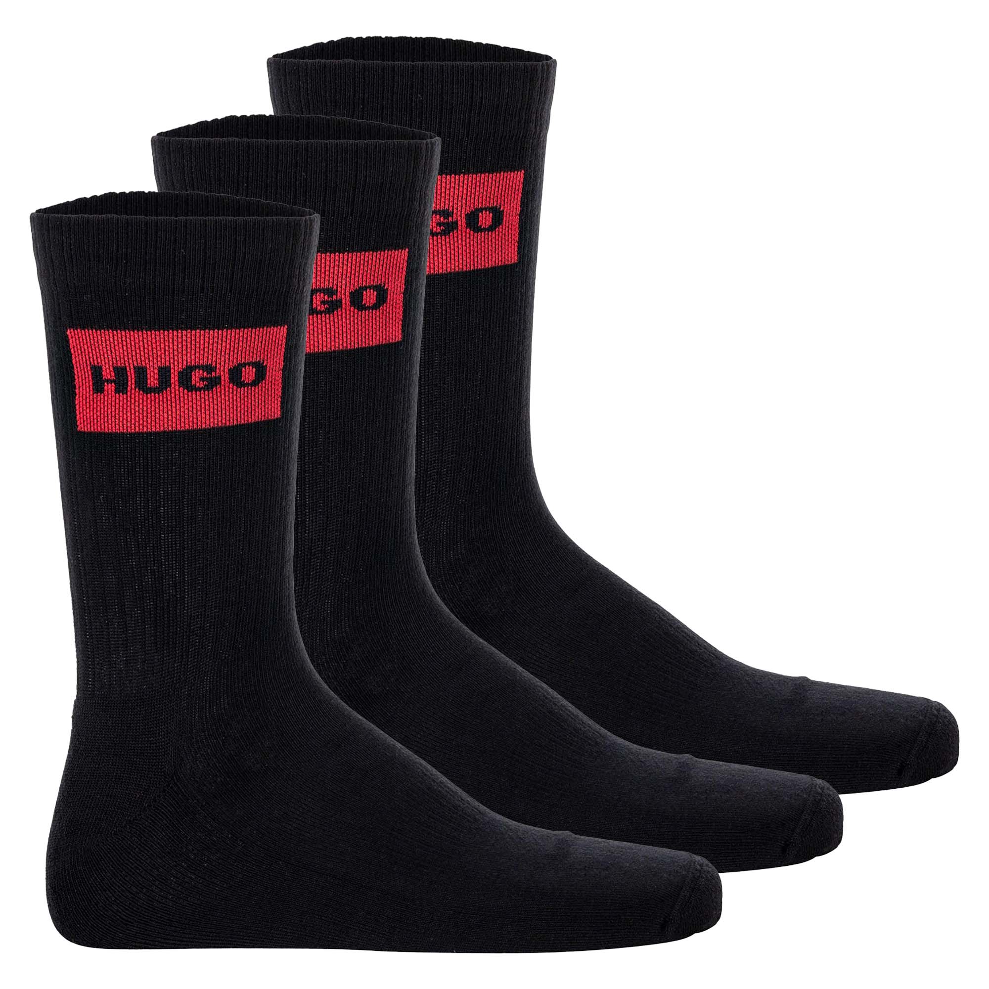 HUGO Herren Socken, 3er Pack - QS Rib Label CC, gerippt, Logo, Baumwollmischung