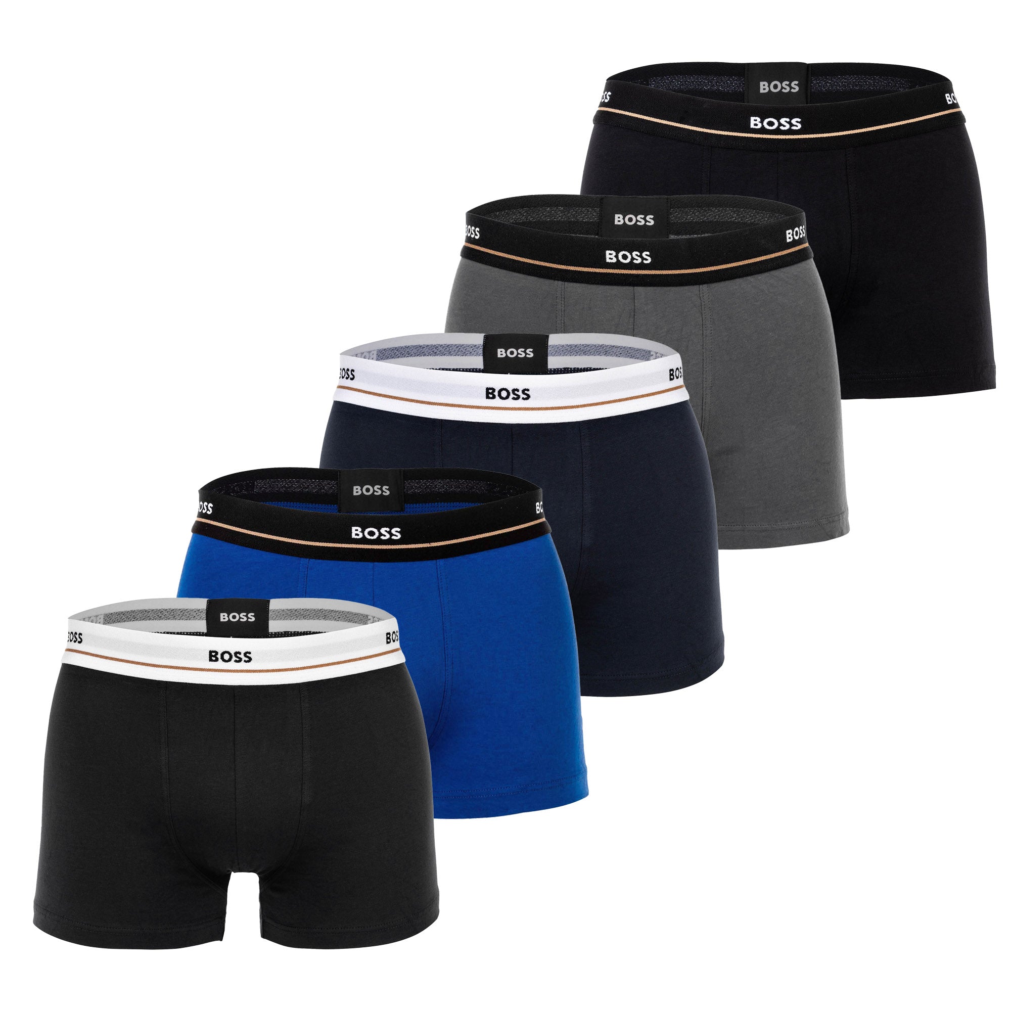 BOSS Herren Boxershorts, 5er Pack - Essentials Trunks, Logo, Baumwollmischung