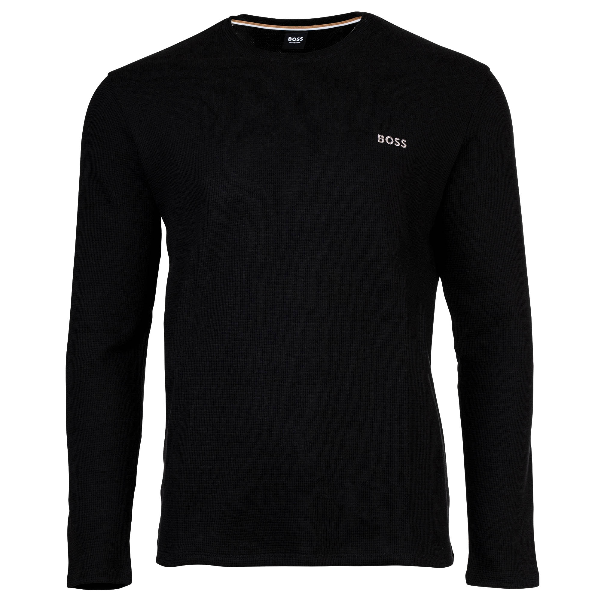 BOSS Herren Langarmshirt, Waffeloptik -  Waffle Longsleeve, Langarmshirt, Rundhals, Logo, Baumwollmischung