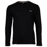 BOSS men's long-sleeved shirt, waffle look - Waffle Longsleeve, long-sleeved shirt, round neck, logo, cotton blend