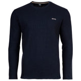 BOSS men's long-sleeved shirt, waffle look - Waffle Longsleeve, long-sleeved shirt, round neck, logo, cotton blend