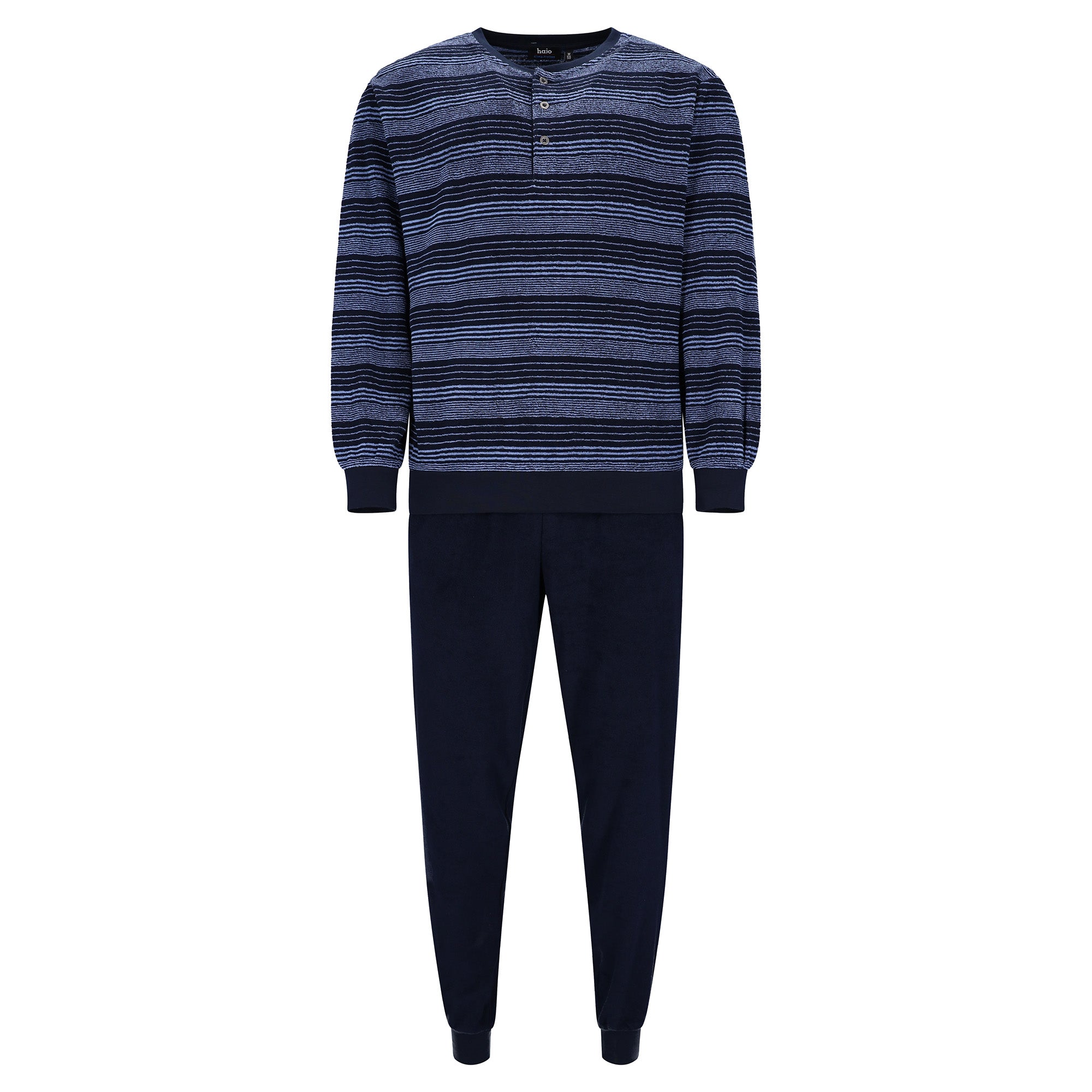 hajo Herren Schlafanzug, lang -  Klima-Frottee, Bündchen, Pyjama