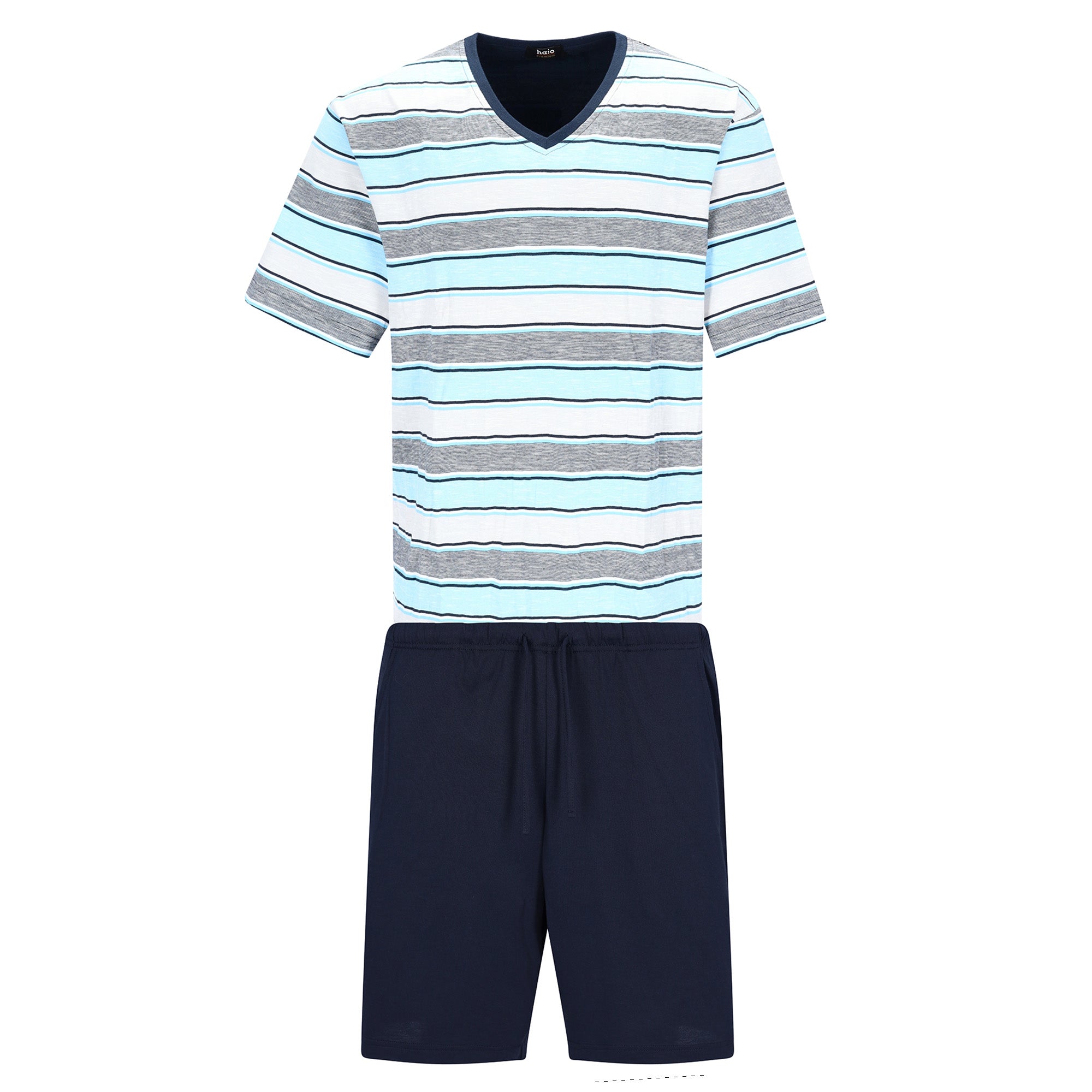 hajo Herren Schlafanzug, kurz - Premium Cotton, V-Ausschnitt, Pyjama, Shorty, Baumwolle