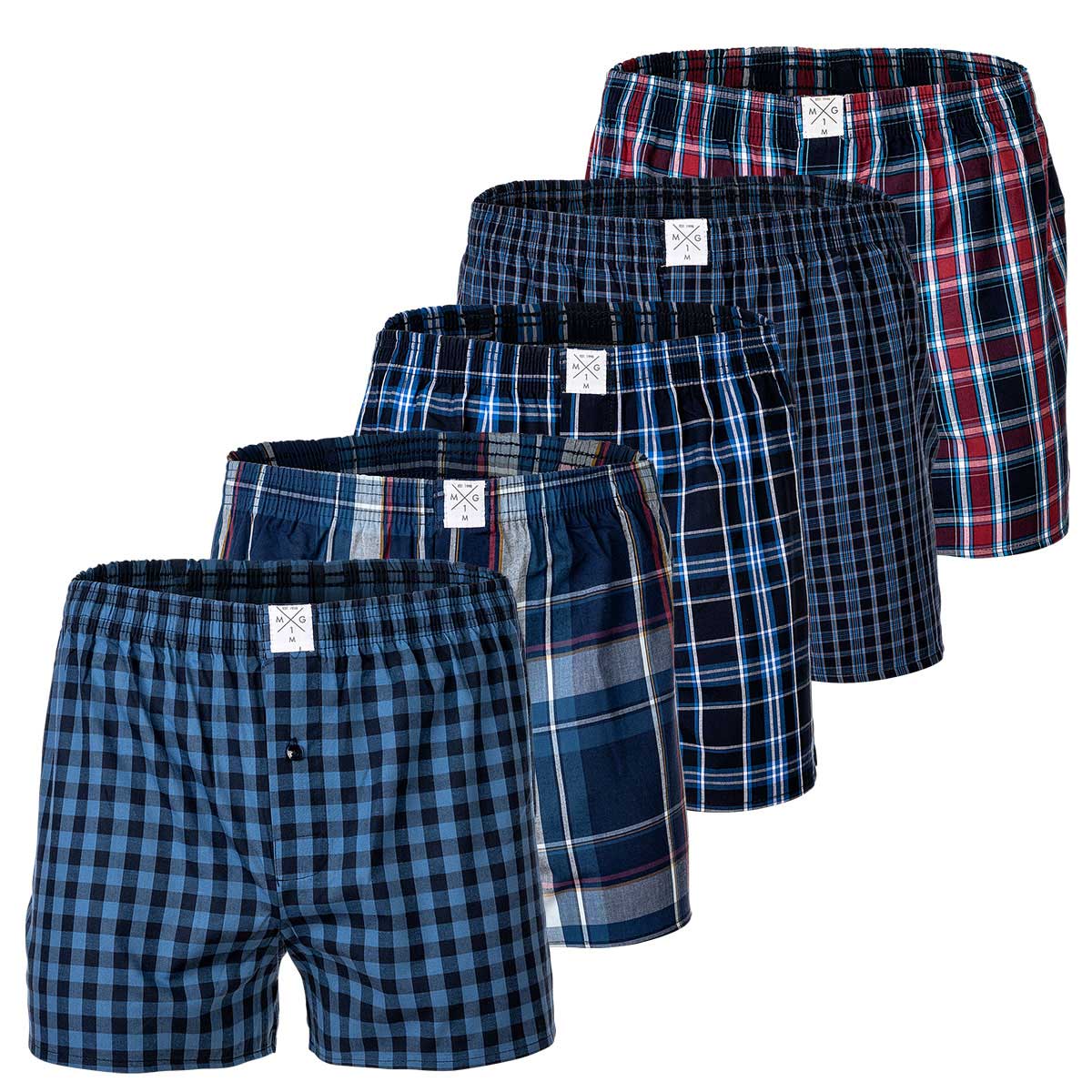MG-1 Herren Web-Boxer, 5er Pack - Classic Boxer-Shorts, gemustert, Spar-Pack