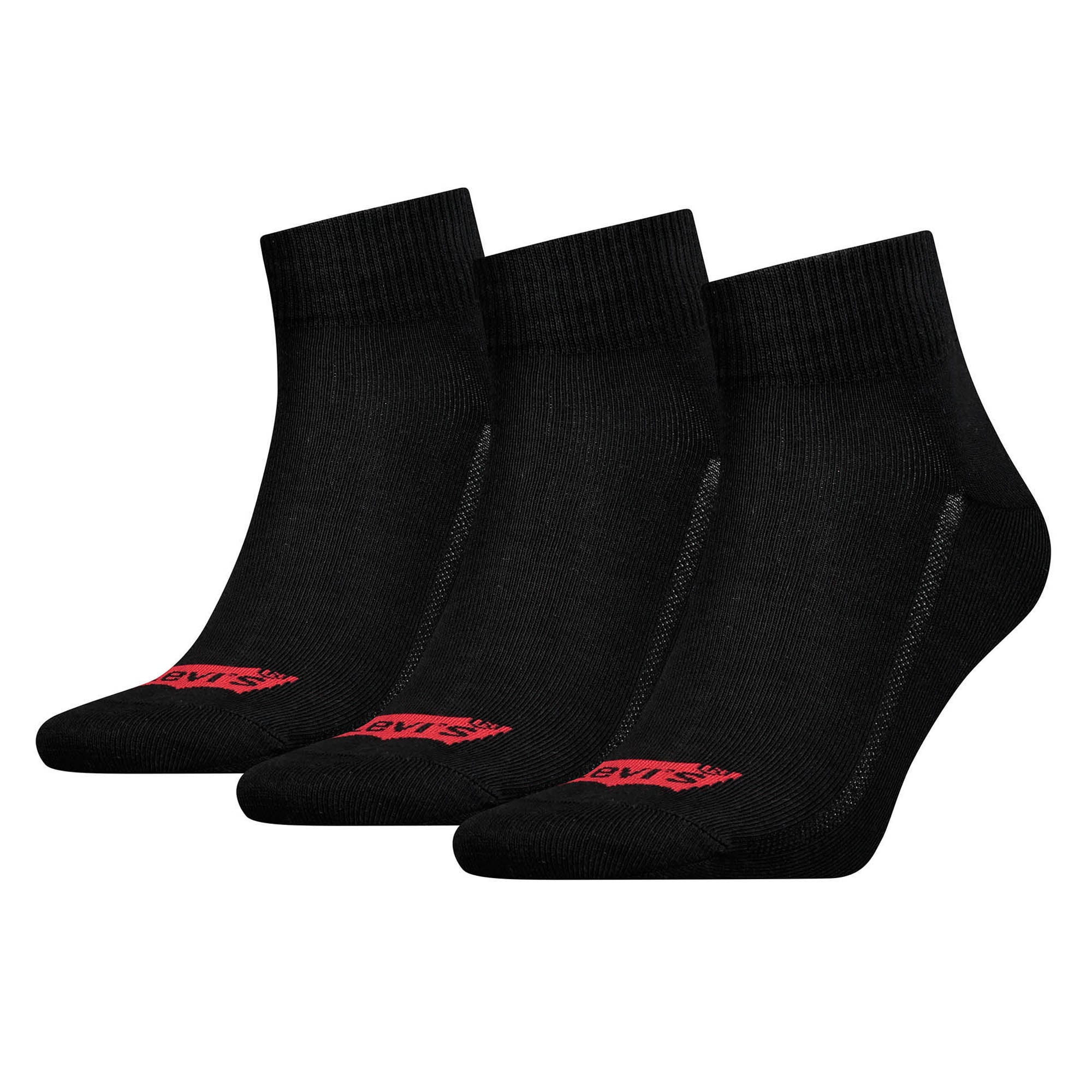 Levi's Unisex Quarter-Socken, 3er Pack- Mid Cut Batwing Logo, Recycled Cotton 3P, einfarbig