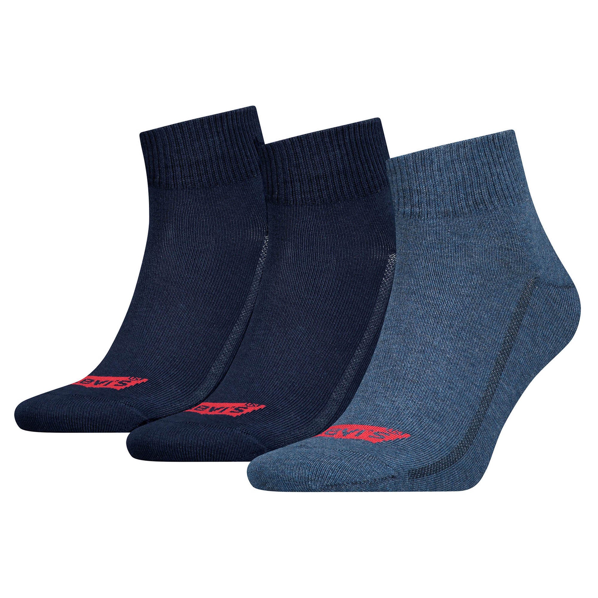Levi's Unisex Quarter-Socken, 3er Pack- Mid Cut Batwing Logo, Recycled Cotton 3P, einfarbig