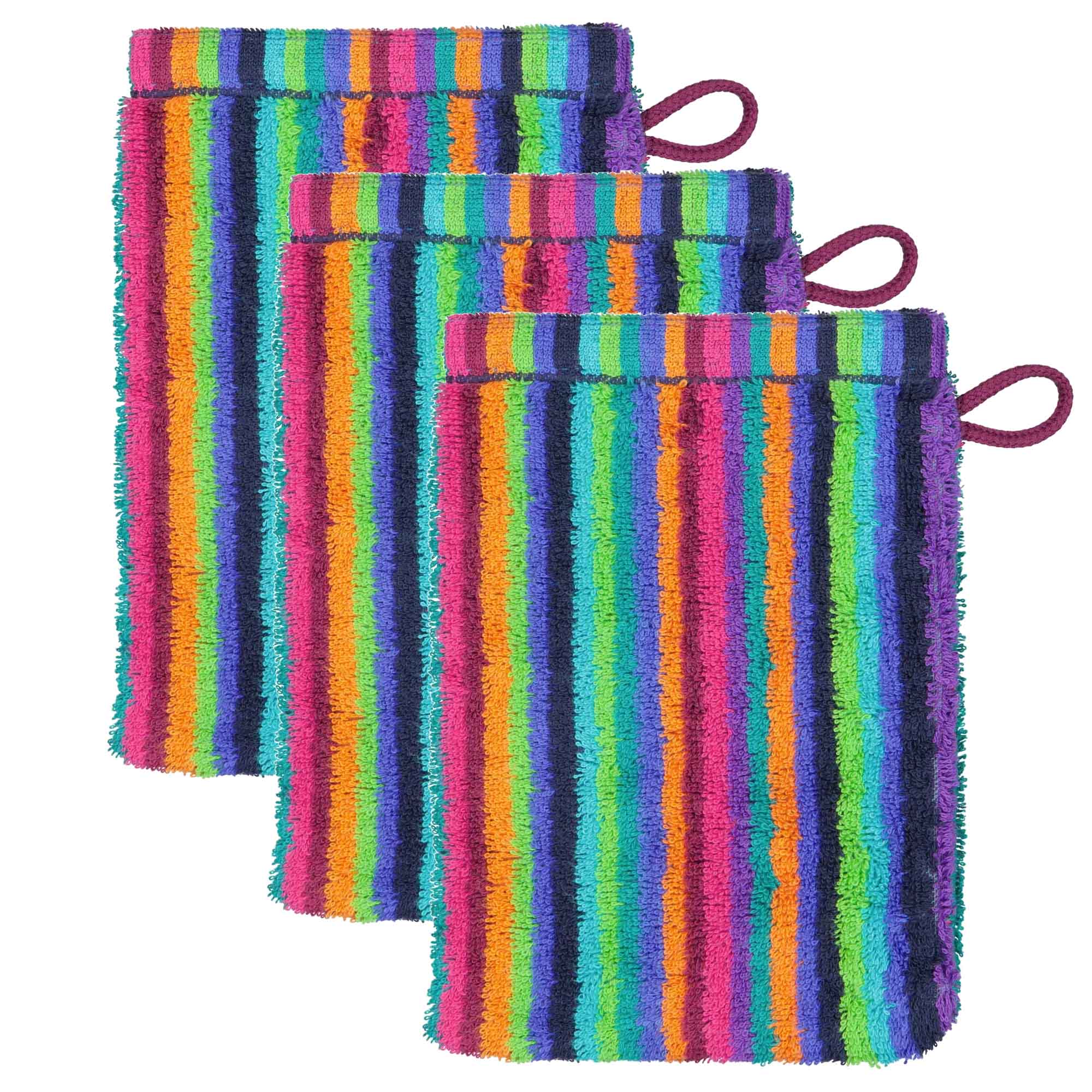 CAWÖ Waschhandschuh, 3er Pack - C Life Style Stripes, Waschlappen, Walkfrottier
