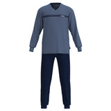 TOM TAILOR Herren Schlafanzug, lang - Pyjama, Bündchen, V-Ausschnitt, Single Jersey